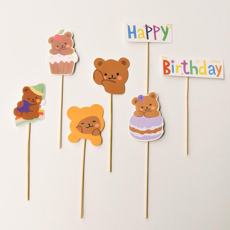 Cute Bear & Smiley Face Birthday Candle Inserts - Cartoon Cake Decorations for Kids