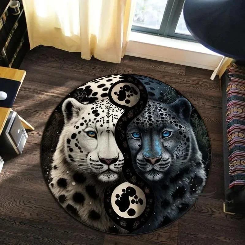 Animal Art Style Round Carpet 3D Printed Coiling Dragon Crouching Tiger Lion Pattern Children's Study Room Floor Mat