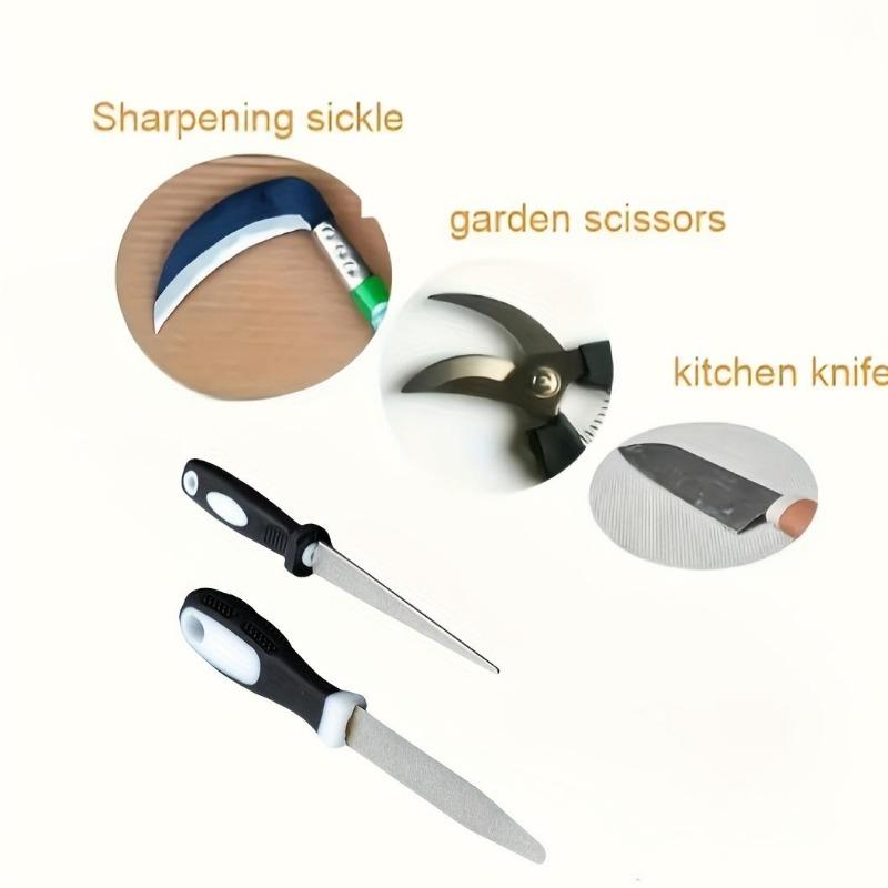 1PC Diamond-Coated Sharpening Rod, Carbon Steel, Ambidextrous, Lightweight, Leaf-Shaped Blade, Metal Handle, Flat Edge Sharpener