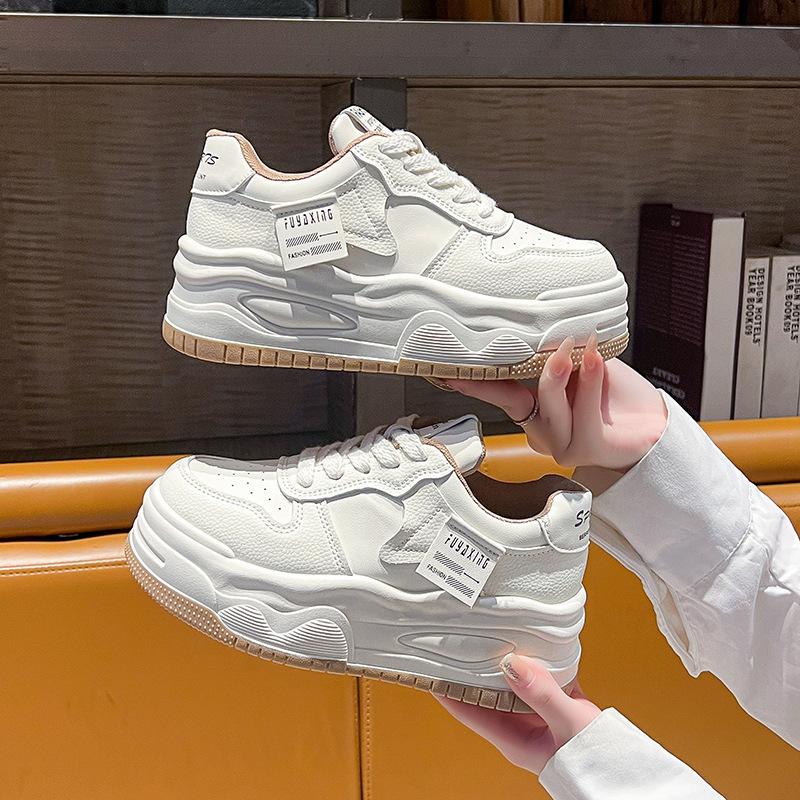 Platform white shoes new round head lace-up casual retro women s shoes student sports board shoes 35 хаки 2789₽