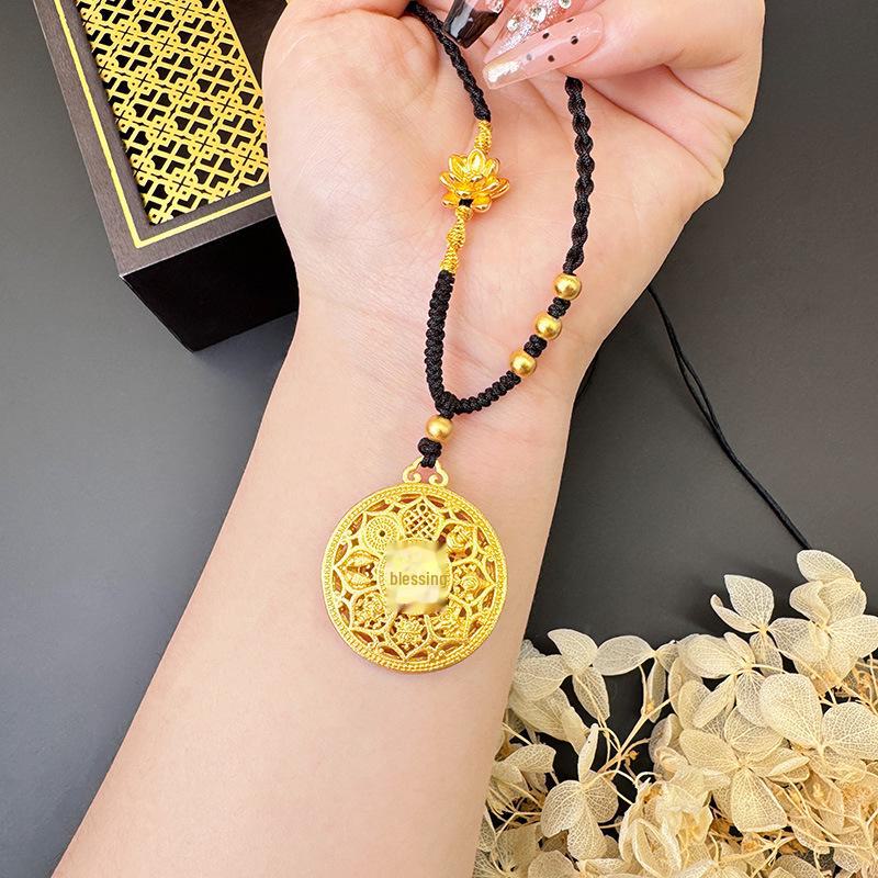 Ancient Gold Sand Eight-Treasure Compass Blessing Necklace - Chinese Retro Copper Alloy Jewelry