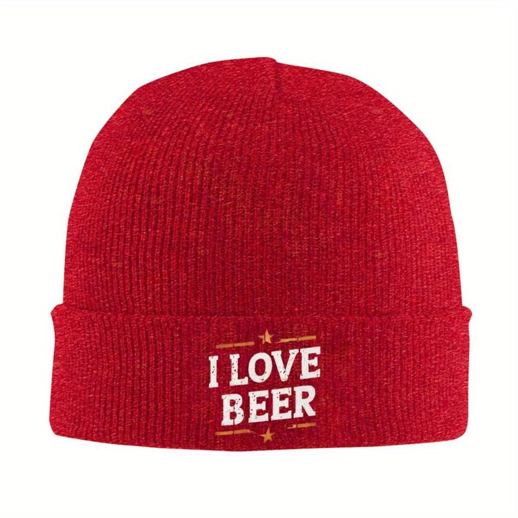 I Love Beer Bonnet Hats TEXT Beanie Hats Printed Knit Hat Winter Y2K Cool Men Women Unisex Outdoor Sport Thermal Elastic Cap