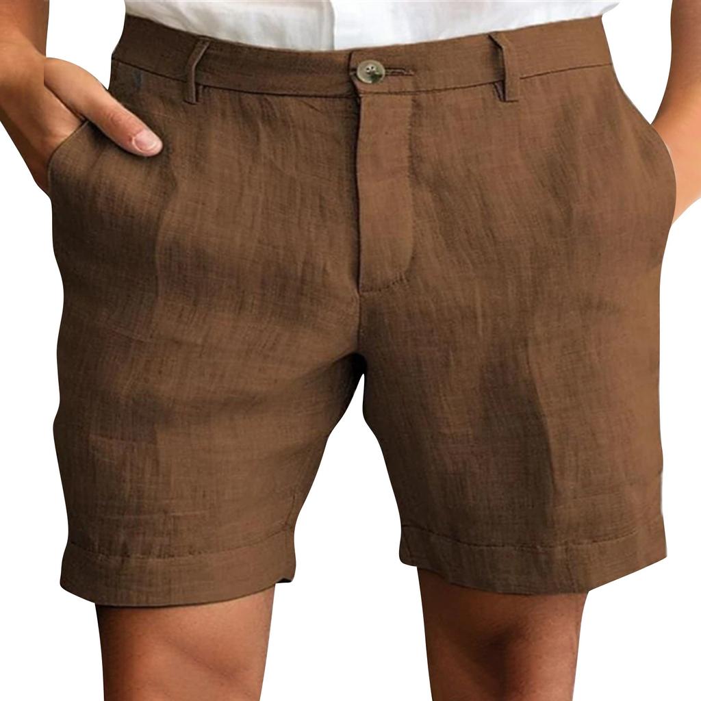 Herren Leinen-Shorts Klassische Passform Bund mit Knopfverschluss Atmungsaktives Leichtes Gewebe Lässige Sommerkleidung