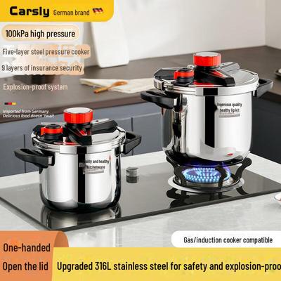 German 316 Stainless Steel Explosion-Proof Pressure Cooker, Induction Compatible, Large Capacity, Food Grade.