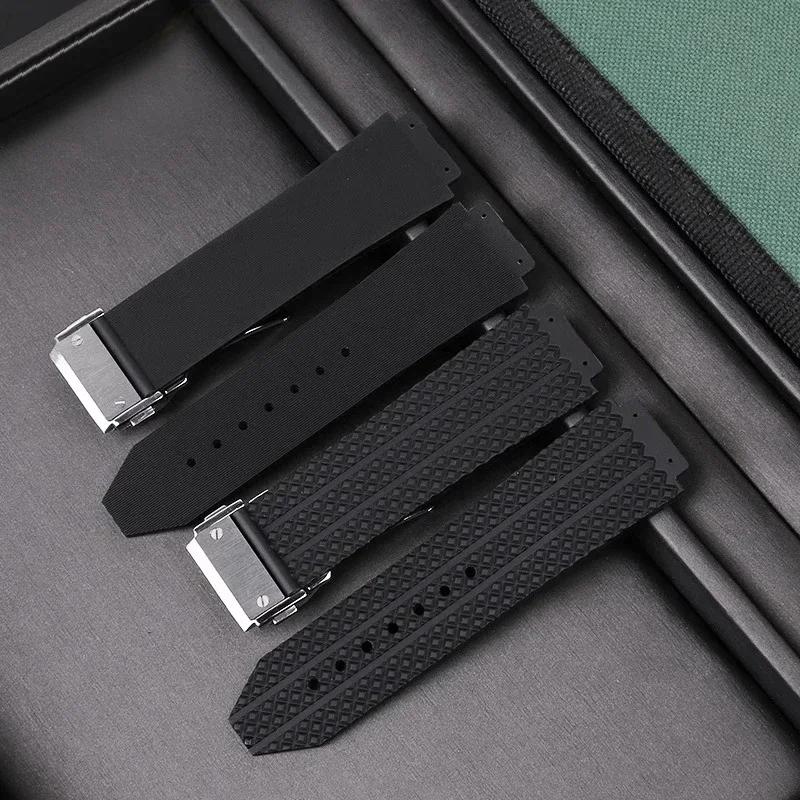 For HUBLOT BIG BANG Classic Fusion Series 25*19mm or 25*17mm Waterproof Men's Silicone Watch Strap Black Watch Accessories Band