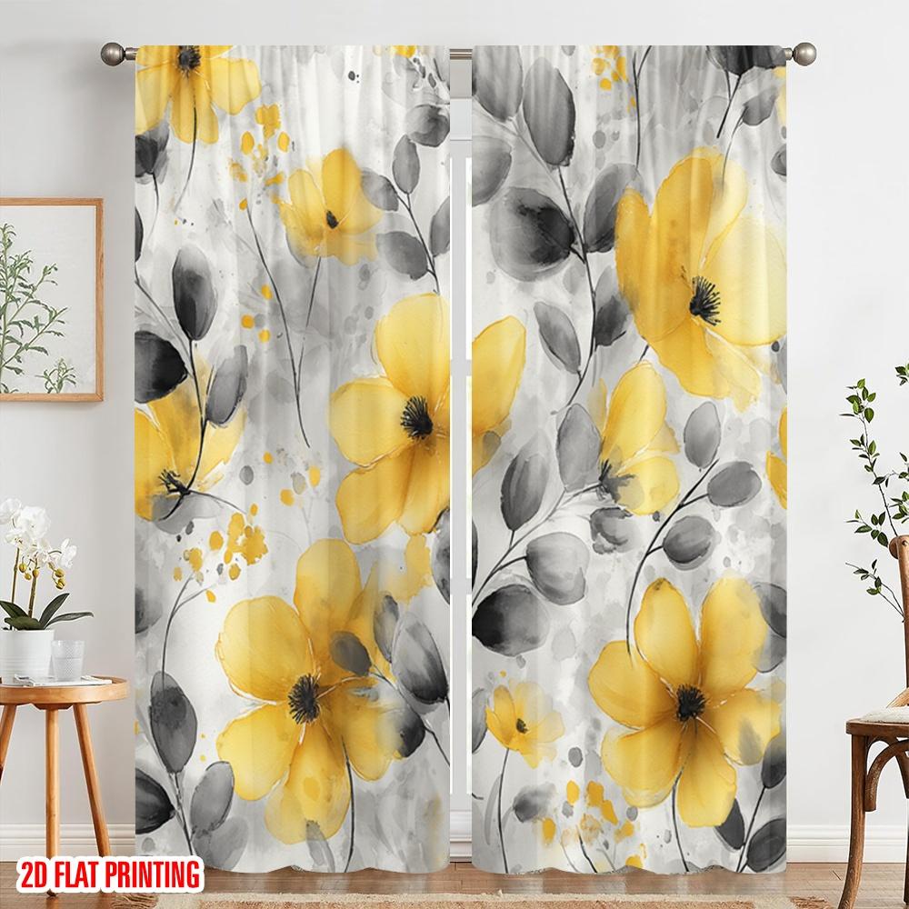 2pcs,2D Plane Printing Creative Curtains Sunflower Whimsy Versatile Polyester Fabric (without Rod) Decorations Inside Ldeal for
