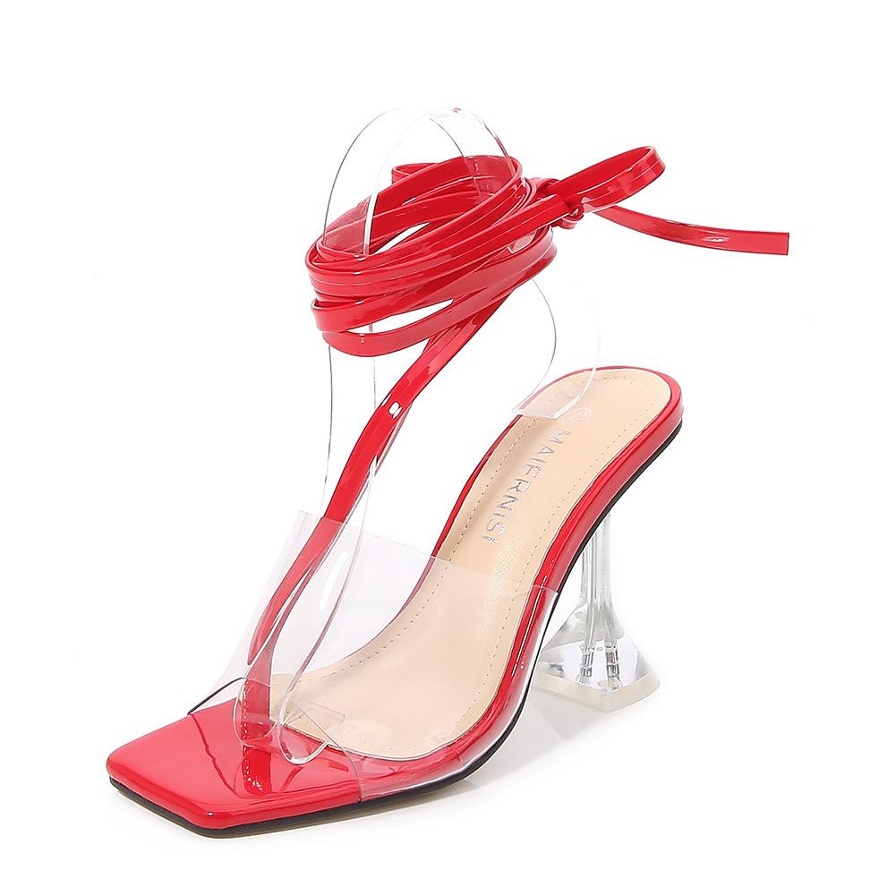 Sexy transparente Kristallabsatz Knöchelriemen Sandalen Damen Übergröße High Heels
