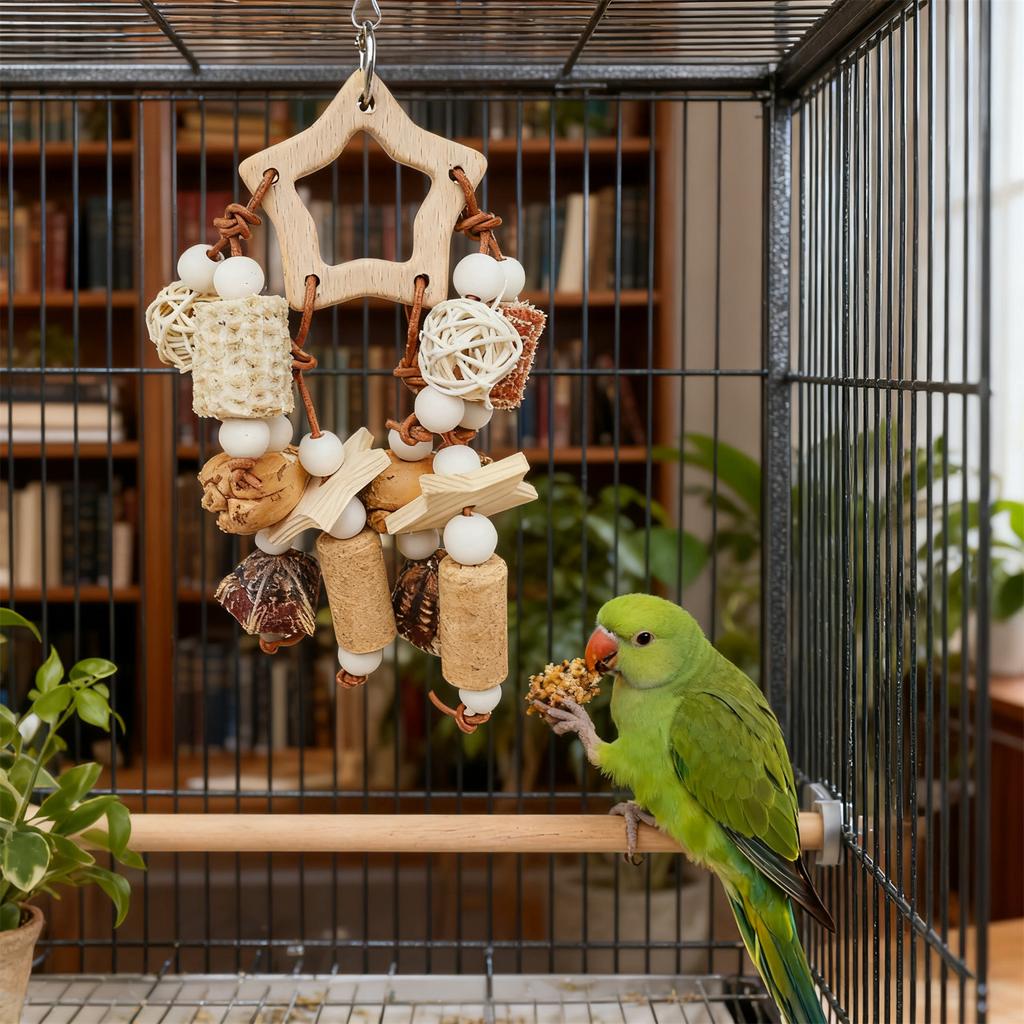 Parrot Chew Toys Wooden Fruit String Pinecone Corn Cob Cork Bird Cage Accessories Tooth-grinding Bird Toy For Small Medium Birds