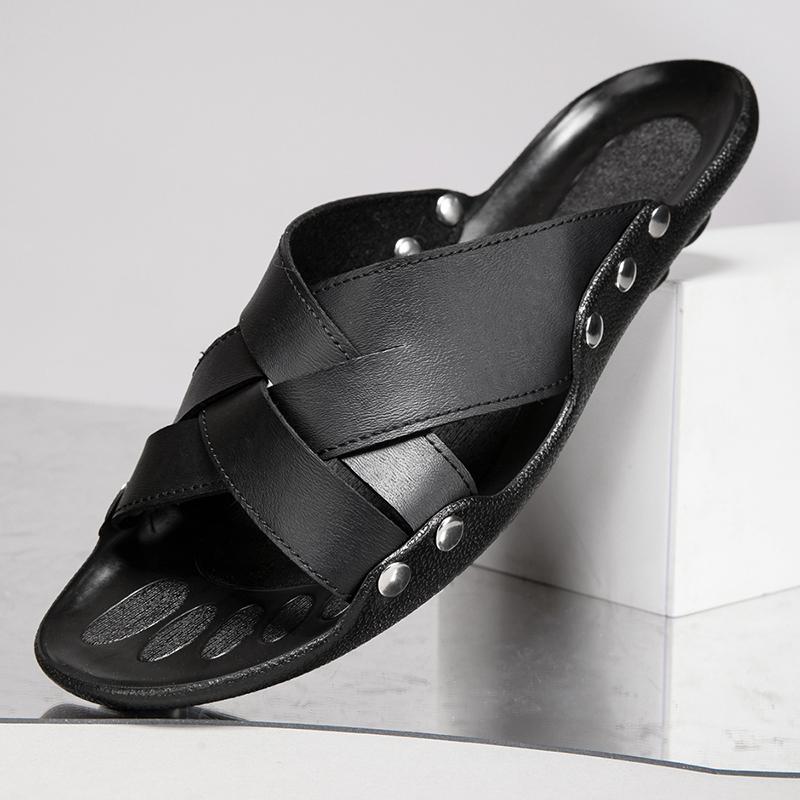 Comfy Summer Men's Slippers Leisure Walk Flip-Flops Travel Male Beach Flats Comfortable Beach Shoes Non-Slip Half Drag Sandals