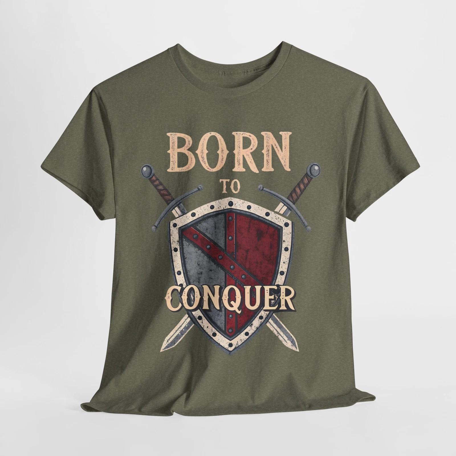 

Born to Conquer RPG Tee – Epic Shield & Swords Design for Fantasy Gamers M