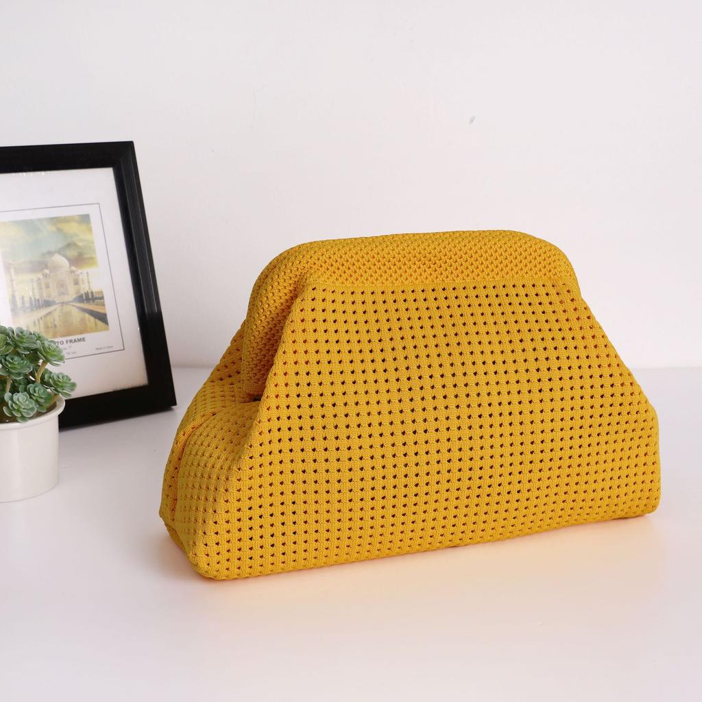 New Knitted Handbag Striped Cloud Large Capacity Daily Versatile Contrasting Color Clip Bag