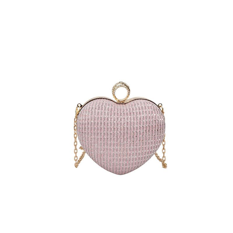 Evening Clutch Bag Women Shiny Handbag Heart Shape Metal Clutches Fashion Chain Shoulder Crossbody Bag Luxury Lady Purse