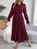 Abito a Colletto Reversibile Monocolore Abito Elegante Plissettato a Vita Alta per Donna Abiti Ampi a Maniche Lunghe Abito Casual