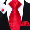 Red Striped Paisley Solid Floral Wedding 8CM Tie For Men Design Mens Necktie Hanky Cufflink Set For Daily Wear Business Party