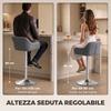 Set of 2 Swivel Bar Stools In Velvet with Adjustable Height, Footrest, Backrest, Metal Base, Gray