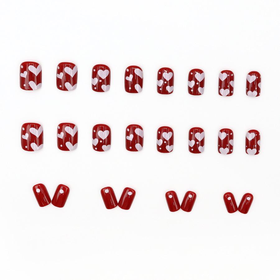 Cherry Red Heart Print Whitening Nail Stickers - 24 Pieces