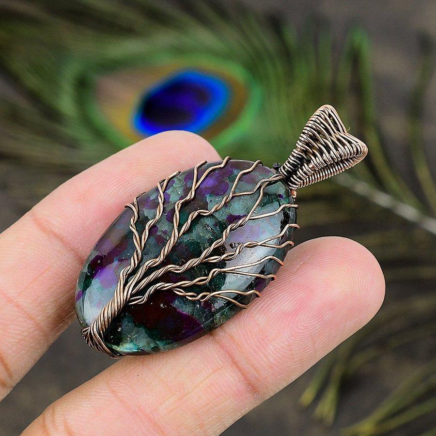Natural Multi Labradorite Gemstone Copper Wire Wrap Gift Pendant 2.40" F5N81