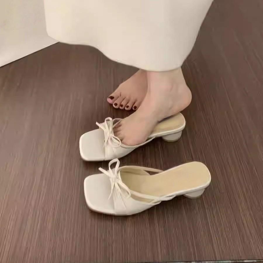 French Evening Breeze Low Heel Open Toe Square Head Cool Slippers Women Wear Summer Skirt Fairy Beautiful Thick Heel Sandals