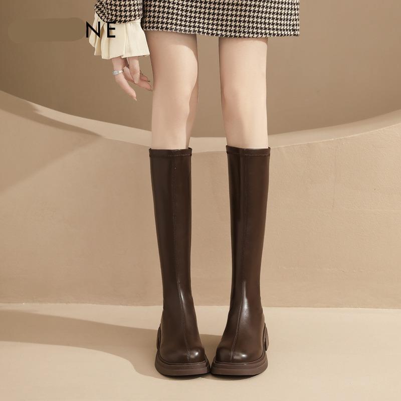 New elastic thin boots fashionable thick-soled knight boots rear zipper long boots slim high boots