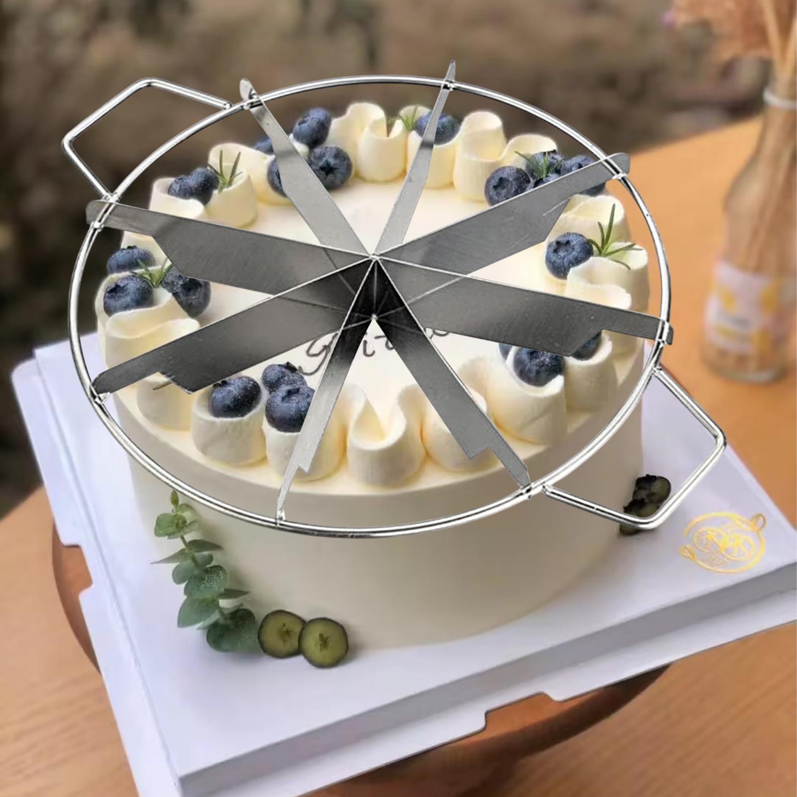 Stainless Steel Cake Divider Non Stick Round Pastry Cheese Pizza Cutting Press Tool with Side Handles Slice Marker
