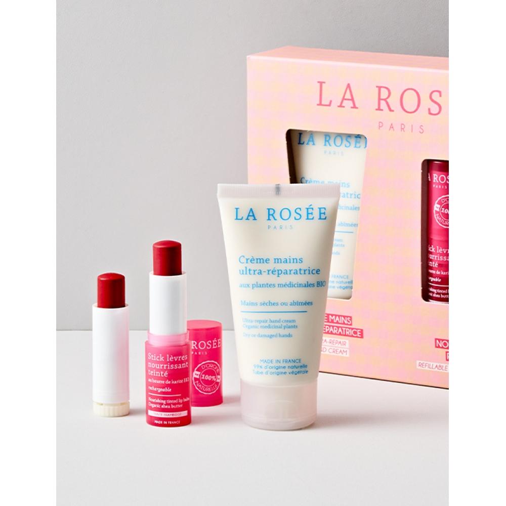 La Rose Hand Cream Tint Lip Balm Gift Set + Lip Balm Refill Shopping Bag Included