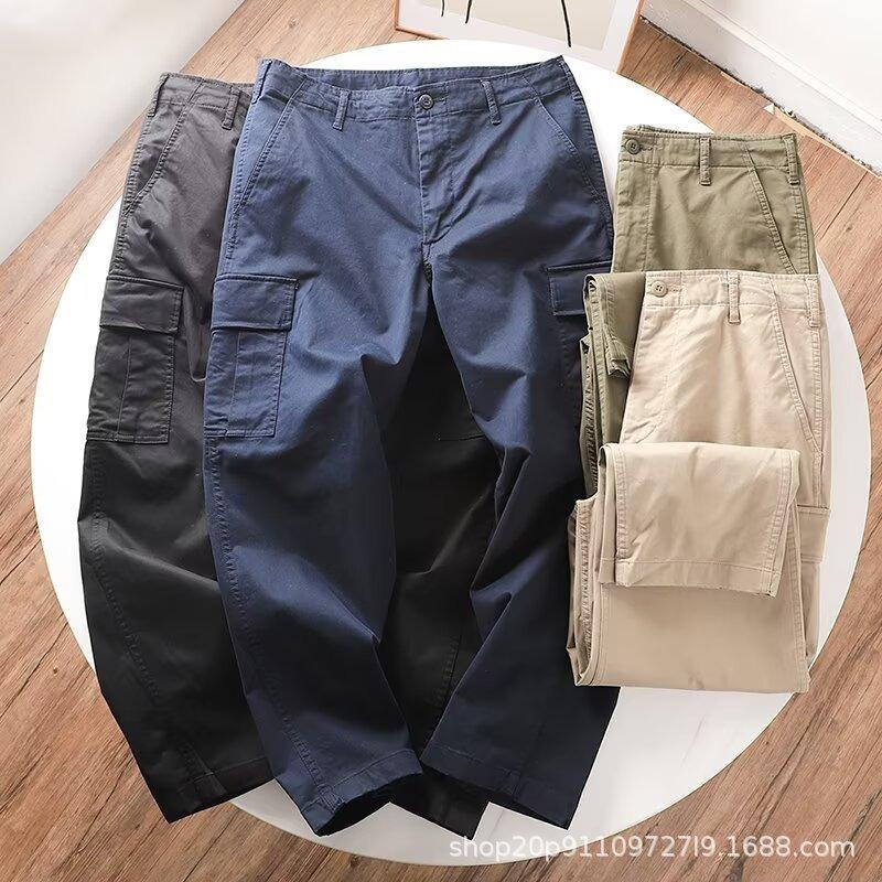 Kombinezon Luźne Proste Spodnie Skóra Krewetkowa Nowe Wszechstronne Spodnie Casual z Wieloma Kieszeniami