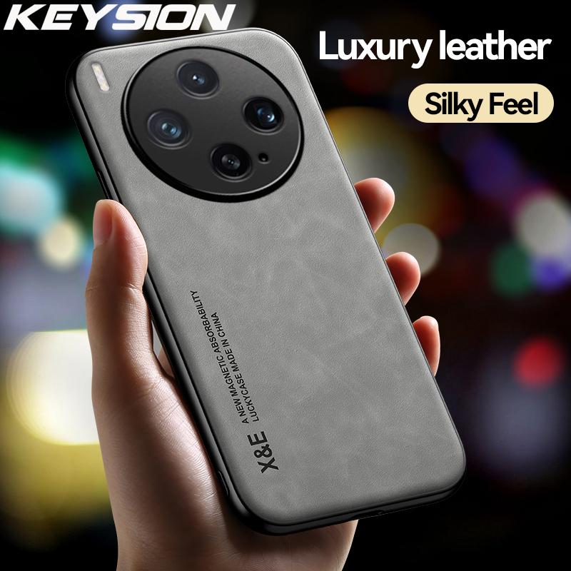 KEYSION Luxury Retro PU Leather Phone Case for VIVO X300 Pro 5G Soft Silicone+PC Shockproof Phone Back Cover for VIVO X300 Pro