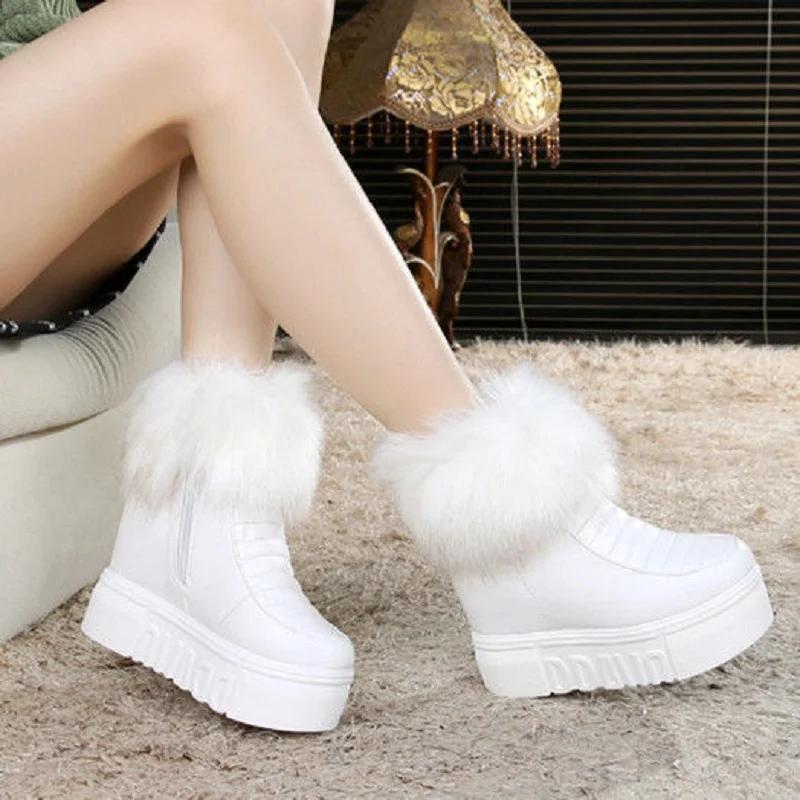 Fashion White Fur Increased Snow Boots and Cashmere Warm Women's Cotton Shoes Fashion Non-slip Boots