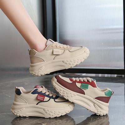 Women Vulcanized Shoes Autumn Winter Sports Loafers 2024 Comfortable Walking Sneakers Ladies Thick Soled Lace-Up Casual Shoes