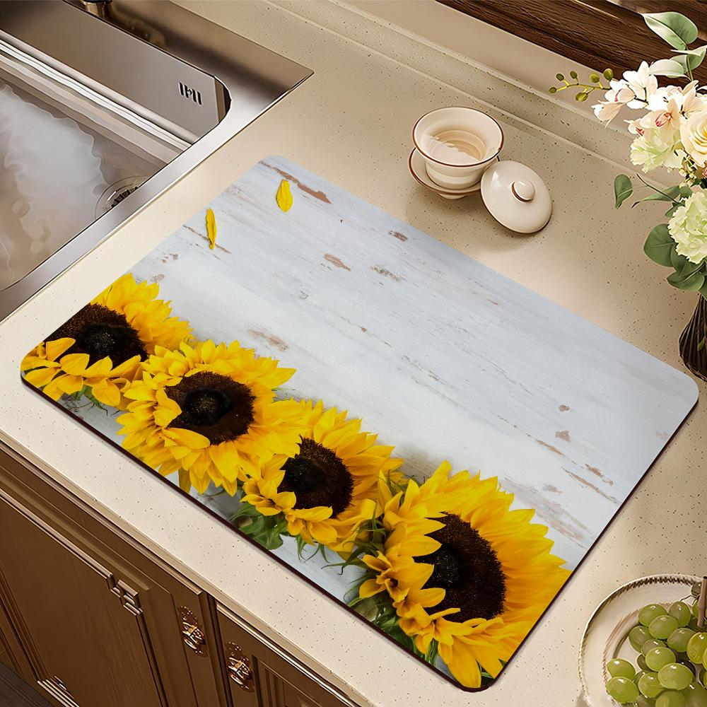 

Желтый подсолнух Ретро коврик для сушки посуды Коврик для сушки Для кухни Бара Кофе Посуда Резина Быстросохнущий Водопоглощающий Противоскользящий коврик 40cmX60cmX3mm