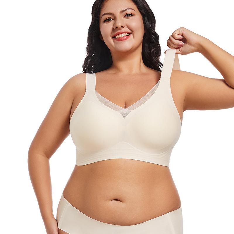 Plus Size Mesh Bandeau Bra, Jelly Strip Full Bust Minimizer Side Gathering Anti-Slip Seamless Tube Bra