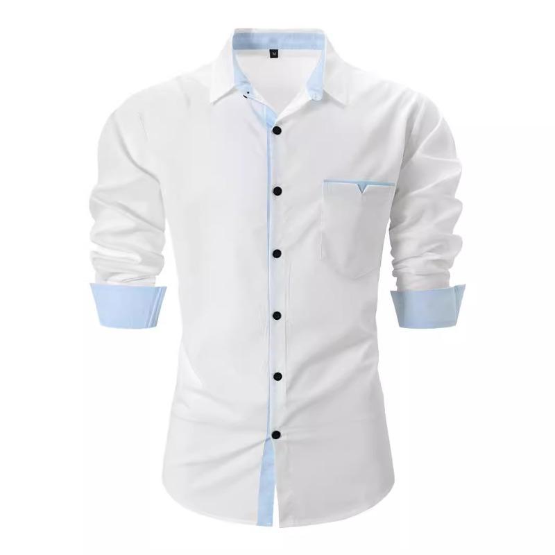Men's Spring Autumn Men's Fashion Checkered Color Blocked Business Slimming Casual Shirt Long Sleeved Shirt