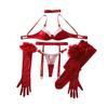 Women's Sexy Lingerie Set Red Shaping Bra Set Lingerie Set With Sheer Stockings & Gloves