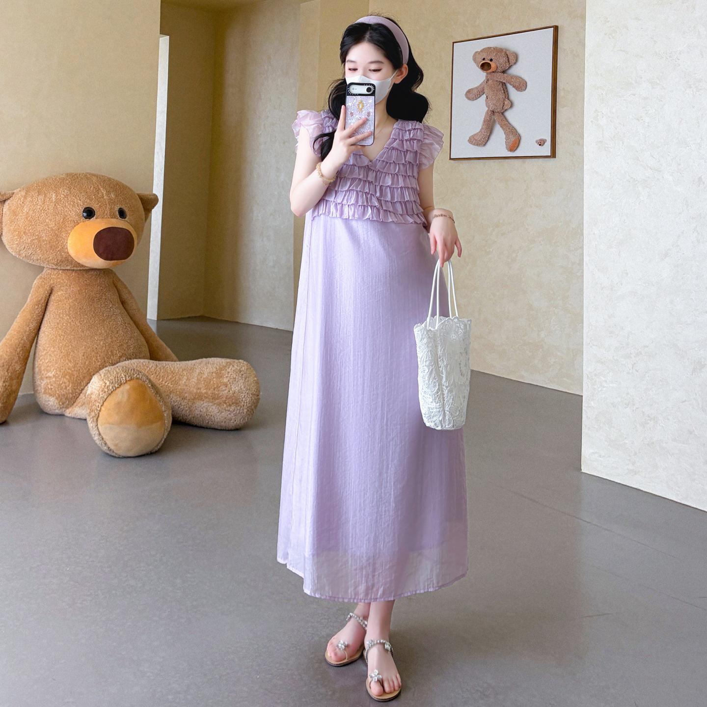 2026 Summer Maternity Lyocell Tencel Silk Dress with Heavy Embroidery M