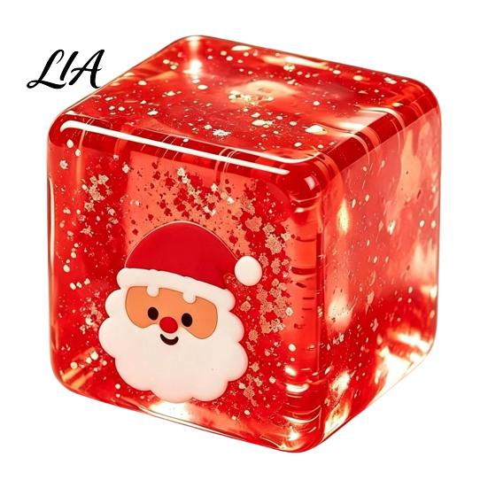 Holiday Desk Toy Christmas Clear Cube Squeeze Toy, Santa Claus Tree Snowman Pattern Stress Cube, Slow Rising Sensory for Party Favors Quiet Relief