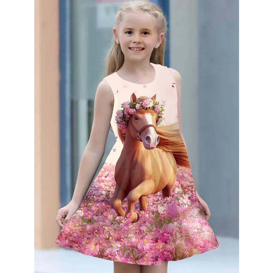 Sleeveless Crew Neck Vest Dress Foreign Style Cute Mermaid 3D Digital Printing Pattern Princess Dress