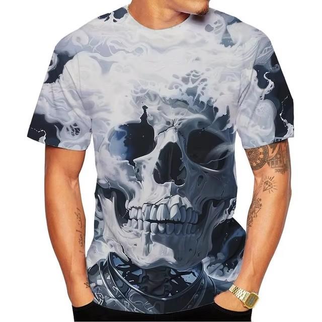 Fashionable Men's Short Sleeved 3D Digital Printed Skull Pattern T-shirt Trendy Versatile Top