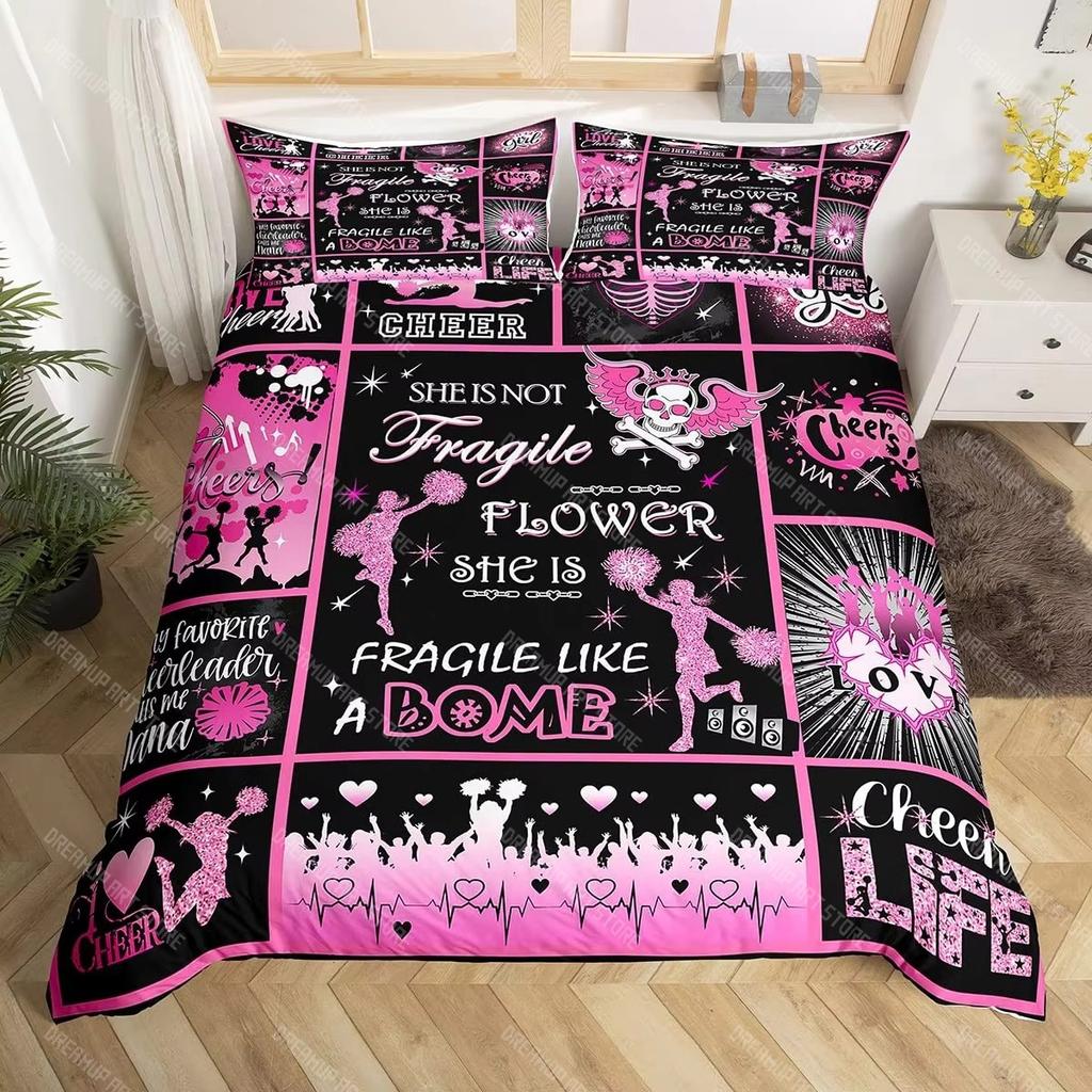 Cheerleader Duvet Cover Set Gymnastics Lovers Kids Girls Women King Size Bedding Set Vibrant Cheerleader Decor Comforter Cover