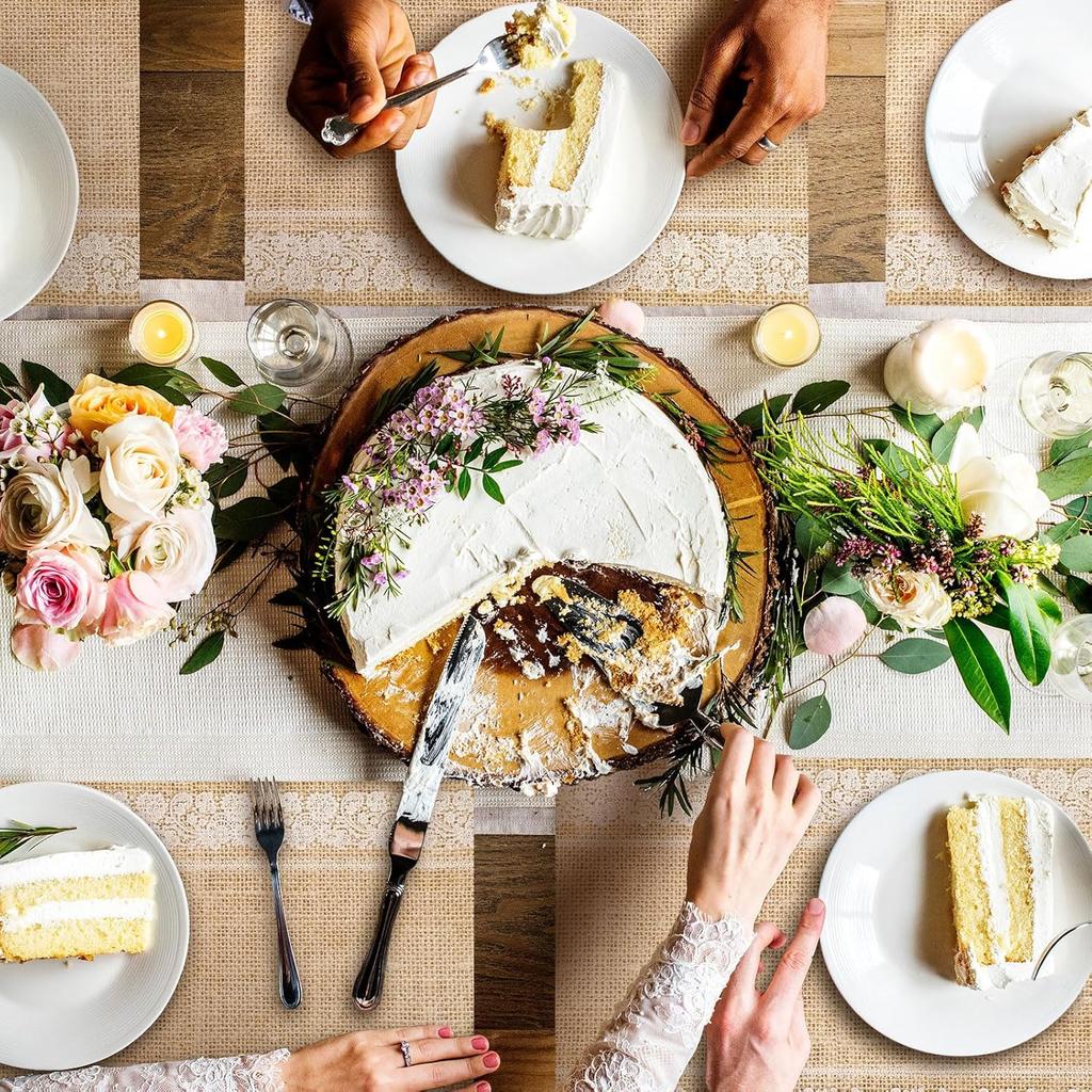 Lallisa 100 Pcs Burlap Printed Paper Place Mats 14 x 10 in Lace Disposable Dining Table Placemat Rectangle Brown Kitchen Table Mat Vintage Place Mat