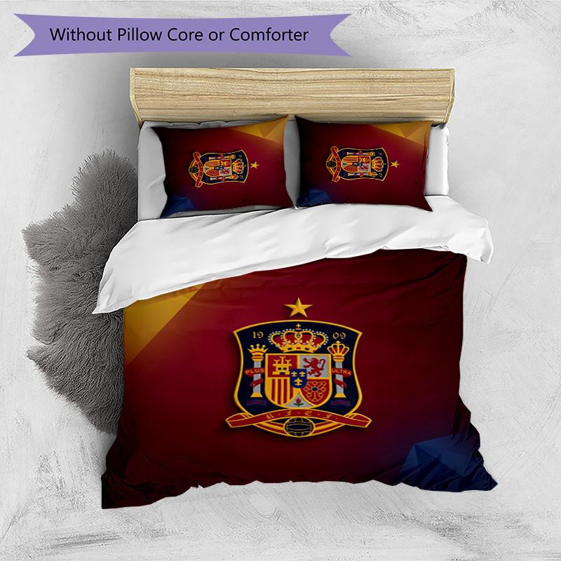 Spain Football Printed Bedding 3 Piece Set Cozy Breathable Bed Cover Set As Housewarming Holiday Gift