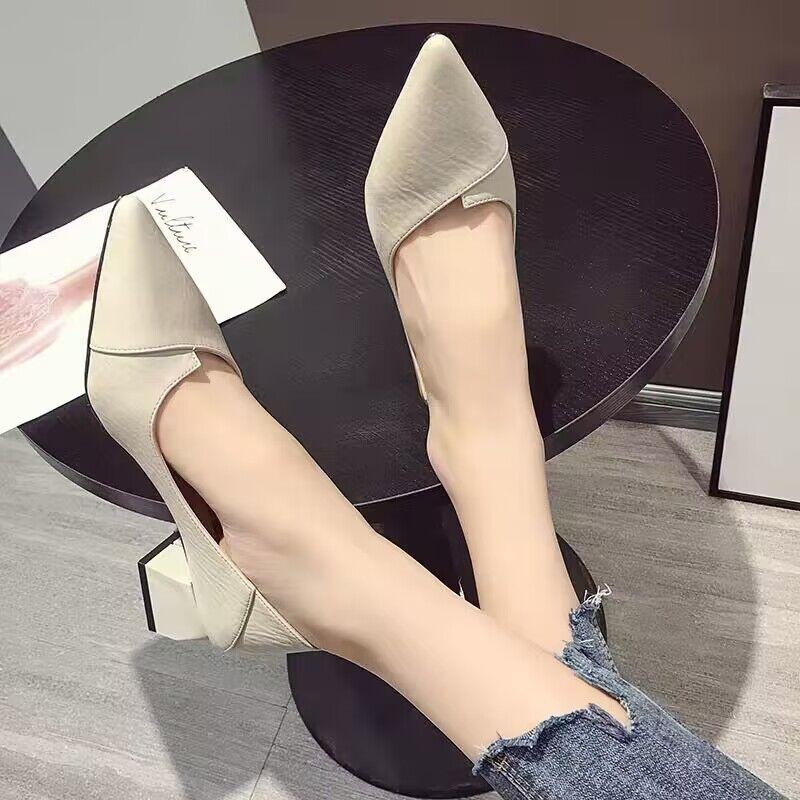 Zapatos de tacón medio puntiagudos para mujer Zapatos de boca poco profunda de una sola pieza Moda femenina Zapatos de tacón alto para mujer