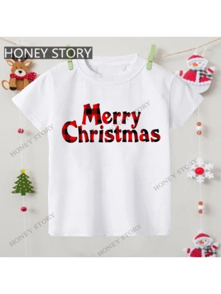 Merry Christmas T Shirt Christmas Christmas Snowman Pattern Children's Boys and Girls Short-sleeved T-shirt