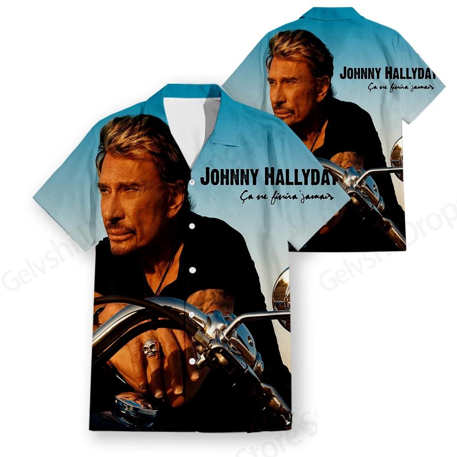 Men's Hawaiian Shirt Popular Rock Singer Johnny Hallyday 3d Print Shirts Men Women Fashion Social Beach Shirt