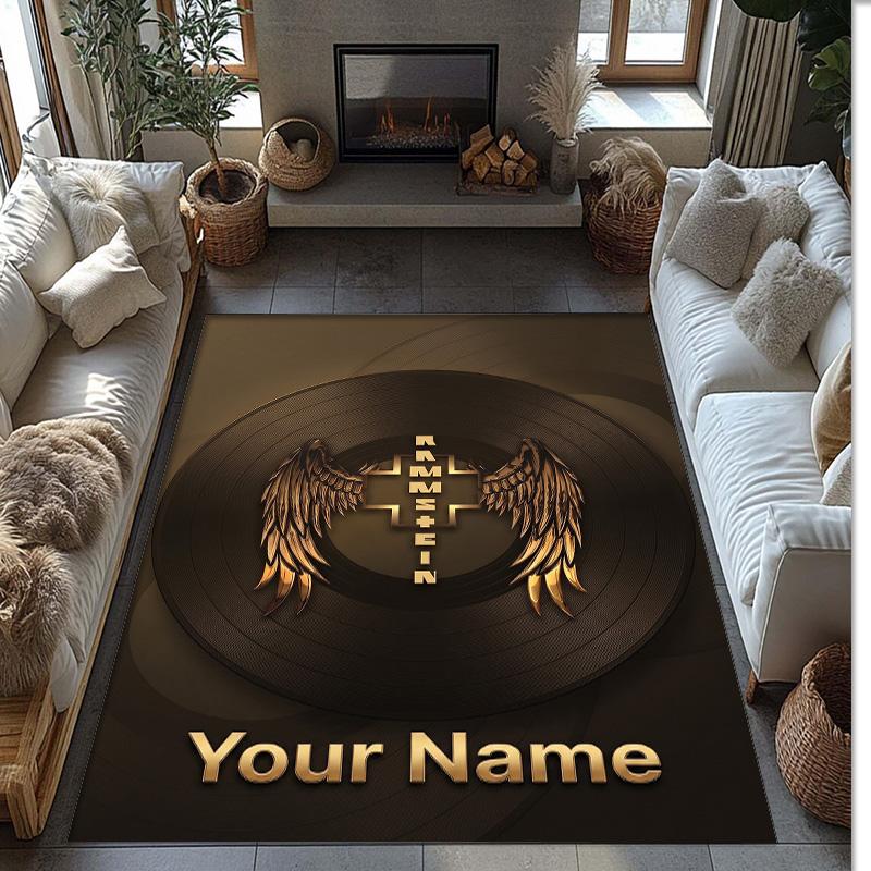 Rammstein Crystal Velvet Rug, Custom Name Text Personalized Non‑Slip Floor Mat for Home Decor Gift