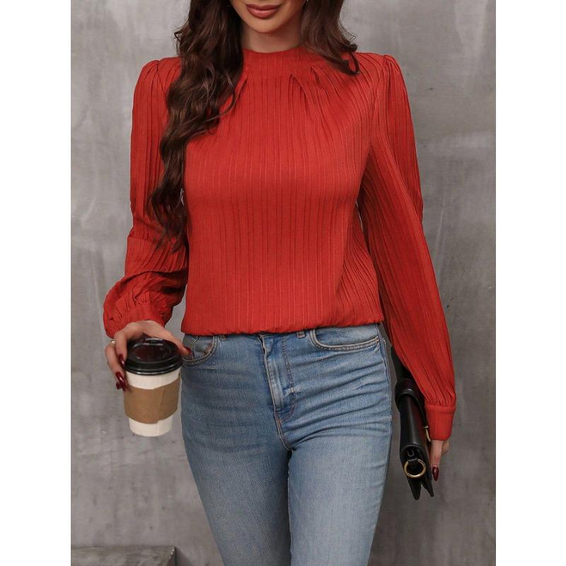 Women's Top Half Turtleneck Pleated Long Sleeve Slim Shirt