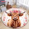 Scottish Highland Cattle Pattern Round Rug Kids Room Circular Carpet Living Room Bedroom Home Decoration Computer Chair Area Mat