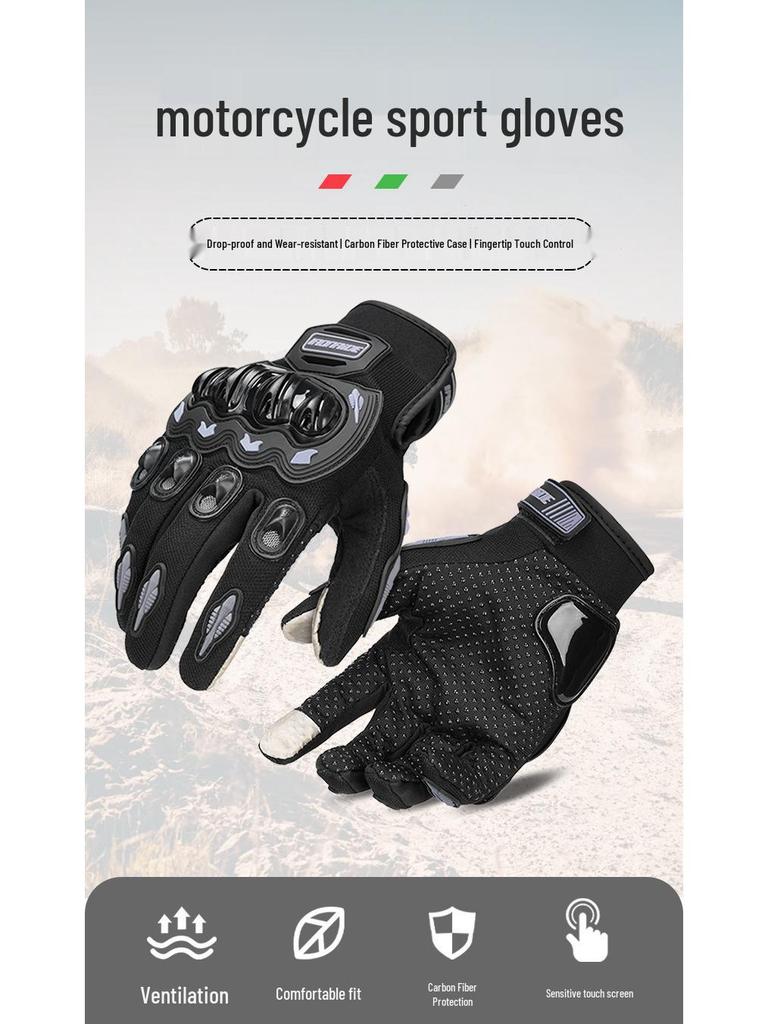 Herren Ganzfinger Motorrad-Rennsport-Handschuhe - Schützend, Verschleißfest, Atmungsaktiv, Sturzsicher, Outdoor-Fahrhandschuhe