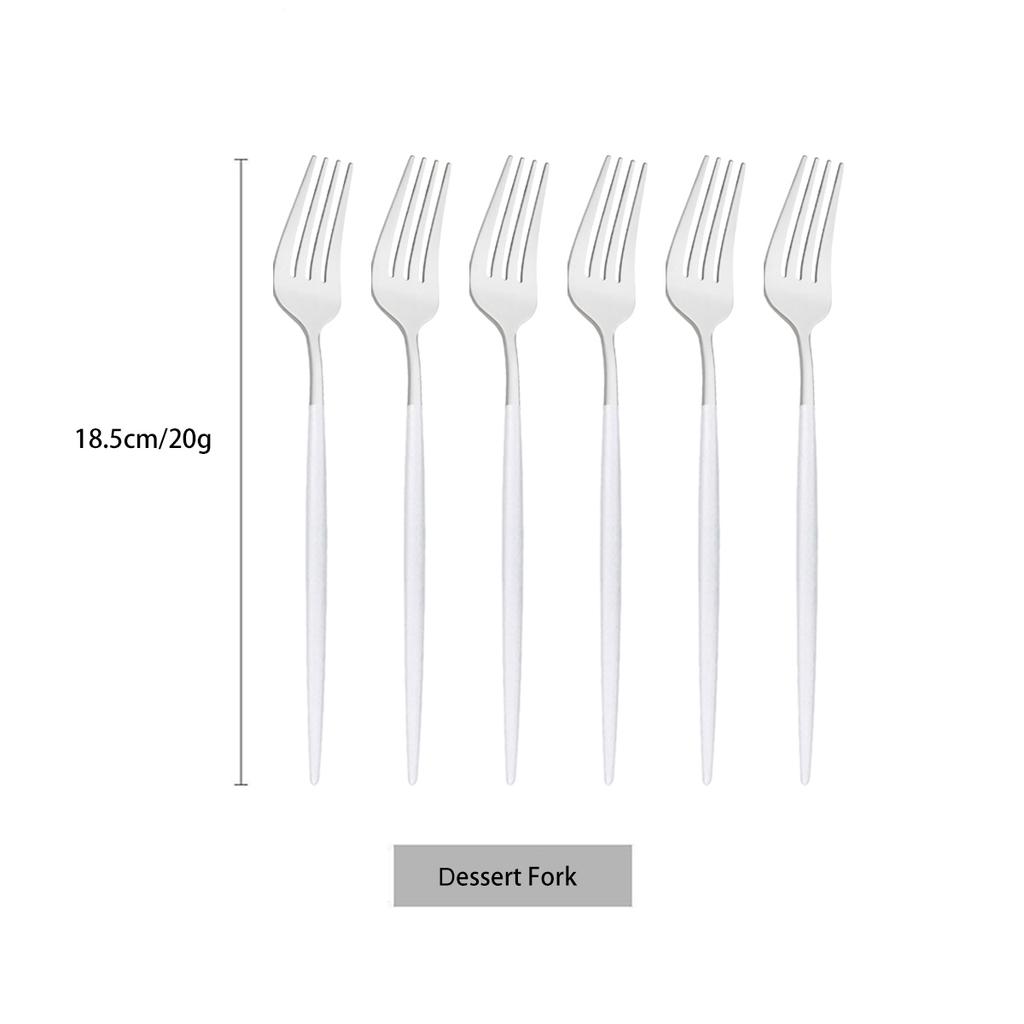 6Pcs White Silver Cutlery Set Stainless Steel Dinnerware Tableware Dessert Knife Forks Long Handle Spoon Coffee Spoons Flatware