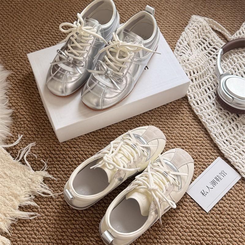 Sheepskin version~ silver retro German training shoes for women's 2025 autumn new versatile, lightweight soft-soled casual sports Forrest Gump shoes