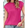 Round Neck Short Sleeved Textured T-shirt Top for Women T-Shirts